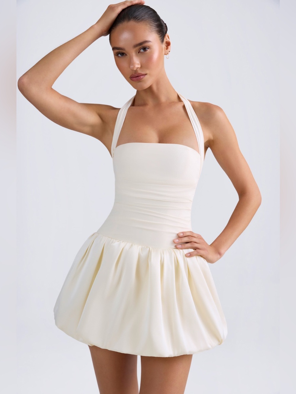 Ludmila Halterneck Lace-Up Bubble Hem Corset Micro Mini Dress in Ivory - Size 10 - Picture 6 of 11